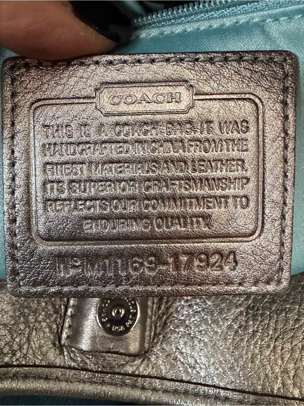 Coach Metallic Silver Leather Tote with Front Flap Pocket - Picture 4 of 7